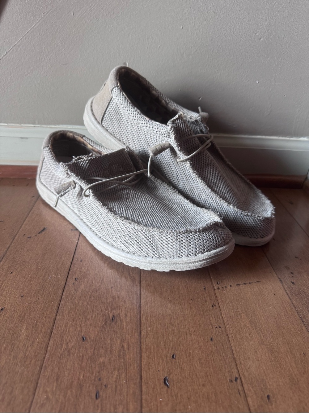 Hey Dude Men's Slip-On Loafers in Light Beige Canvas